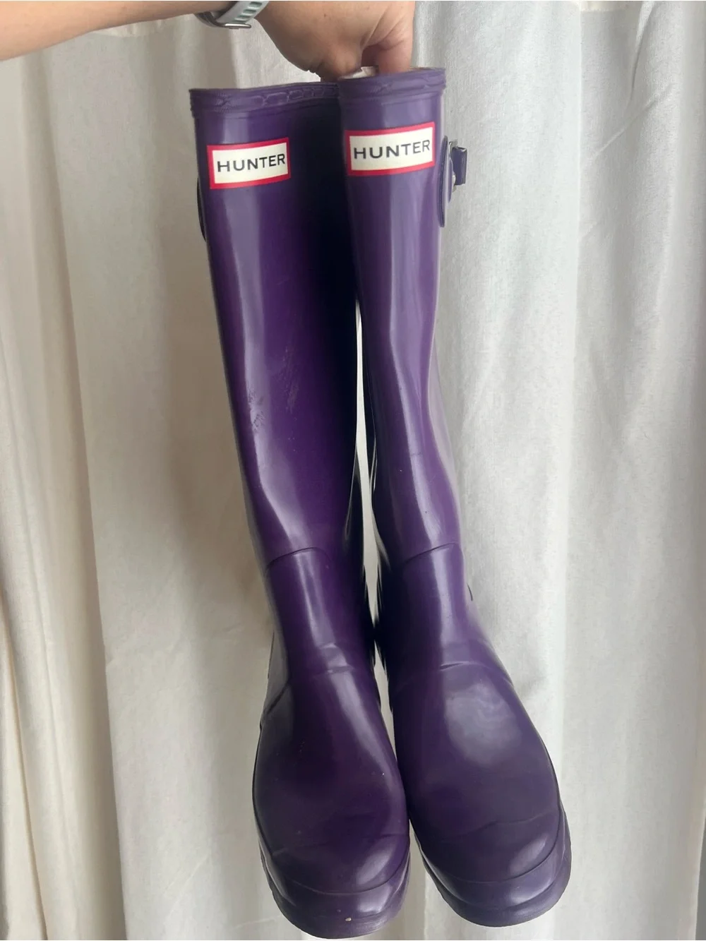 Hunter Purple Gloss Tall Rain Boots with Side Buckle